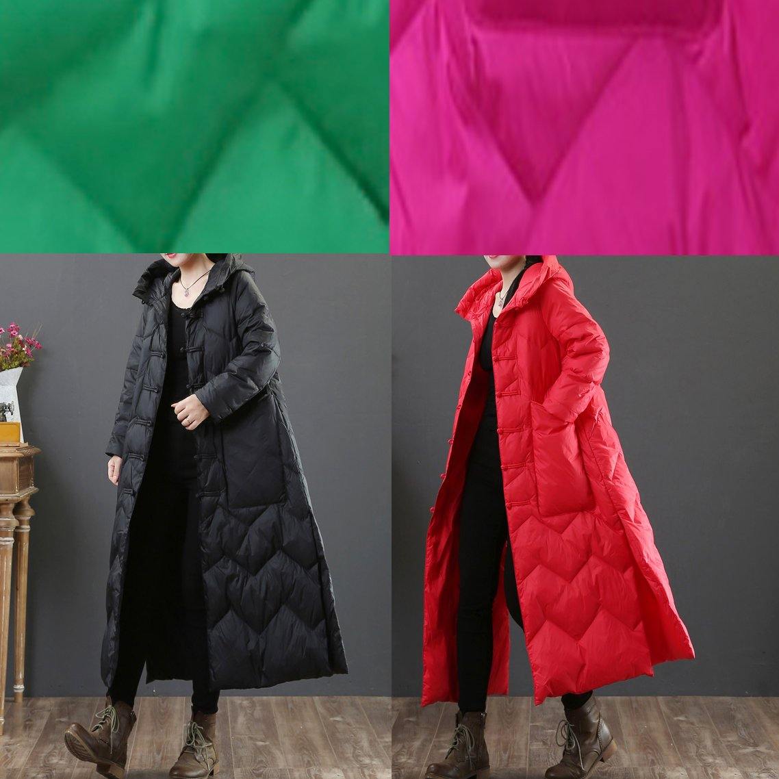  Casual rose warm winter coat Loose fitting womens parka hooded Chinese Button Warm outwear -  - DYAVOR® 