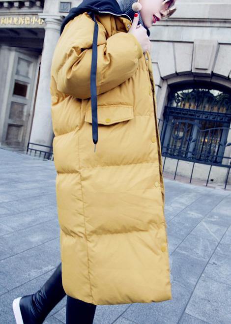 Casual trendy plus size down jacket overcoat yellow hooded drawstring down jacket woman -  - DYAVOR® 