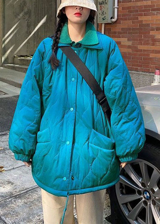  Chic Blue Button Pockets Casual Winter Cotton Coat - Down Jackets - DYAVOR® 