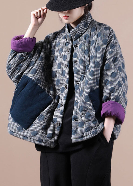 Chic Blue Pockets Patchwork Dot Winter Cotton Coat - Down Jackets - DYAVOR® 