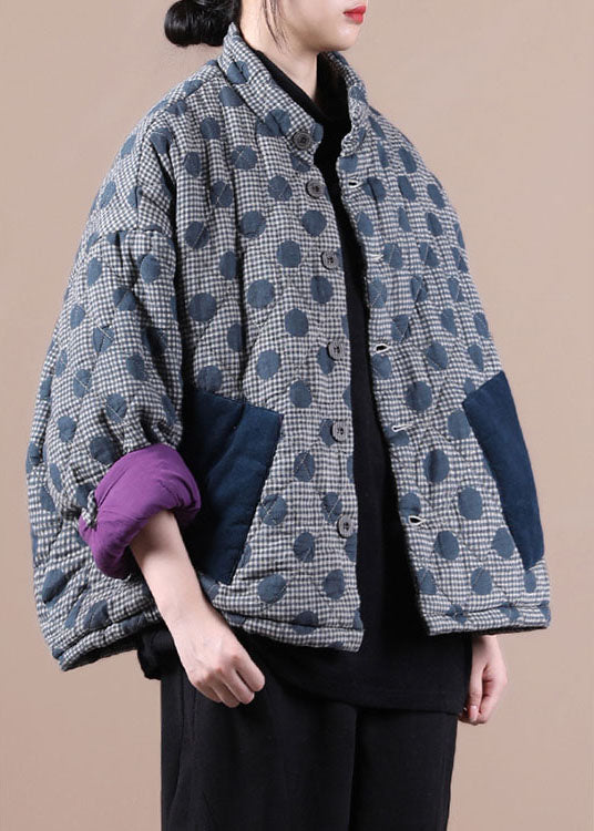  Chic Blue Pockets Patchwork Dot Winter Cotton Coat - Down Jackets - DYAVOR® 