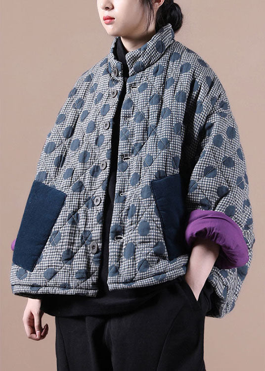  Chic Blue Pockets Patchwork Dot Winter Cotton Coat - Down Jackets - DYAVOR® 