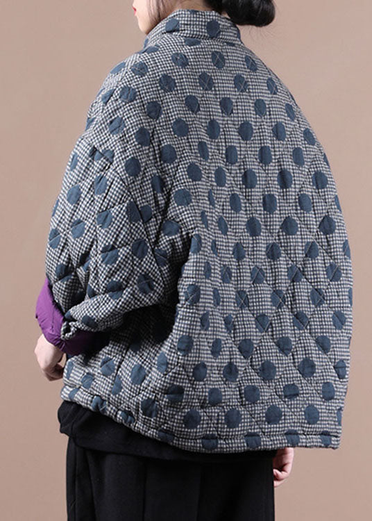  Chic Blue Pockets Patchwork Dot Winter Cotton Coat - Down Jackets - DYAVOR® 
