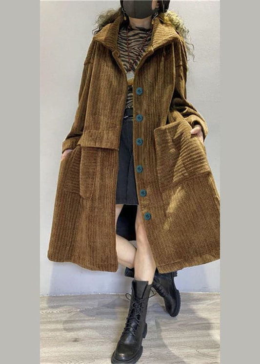  Chic Coffee Pockets Button Corduroy Loose Fall Long sleeve Coats - Trench coats - DYAVOR® 