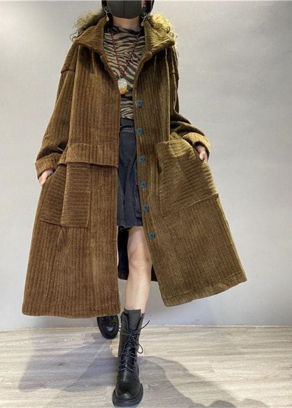  Chic Coffee Pockets Button Corduroy Loose Fall Long sleeve Coats - Trench coats - DYAVOR® 