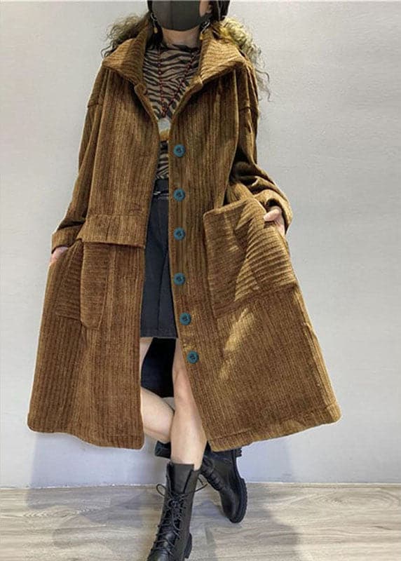 Chic Coffee Pockets Button Corduroy Loose Fall Long sleeve Coats - Trench coats - DYAVOR® 