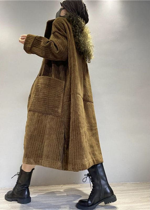  Chic Coffee Pockets Button Corduroy Loose Fall Long sleeve Coats - Trench coats - DYAVOR® 
