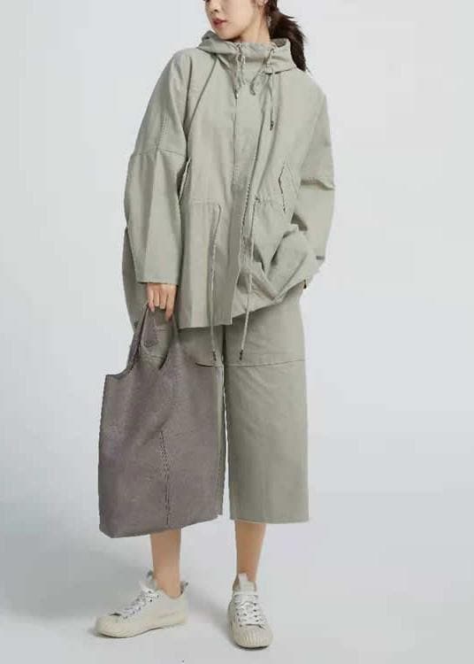 Chic Drawstring  Spring Short Coat Khaki Green Coat