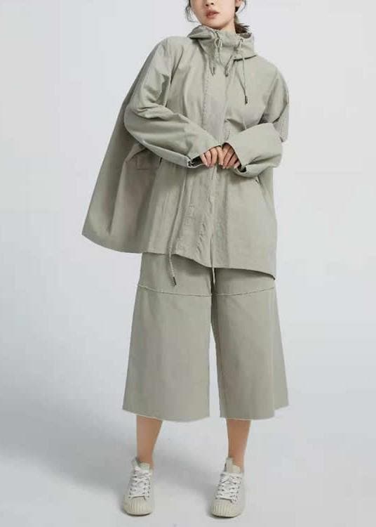 Chic Drawstring  Spring Short Coat Khaki Green Coat