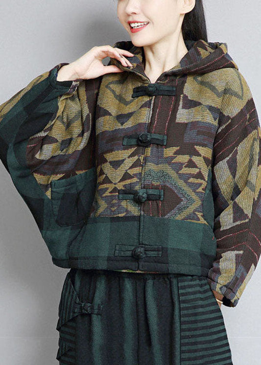  Chic Green Hooded Patchwork Oriental Button Fine Cotton Filled Jackets Winter - Down Jackets - DYAVOR® 