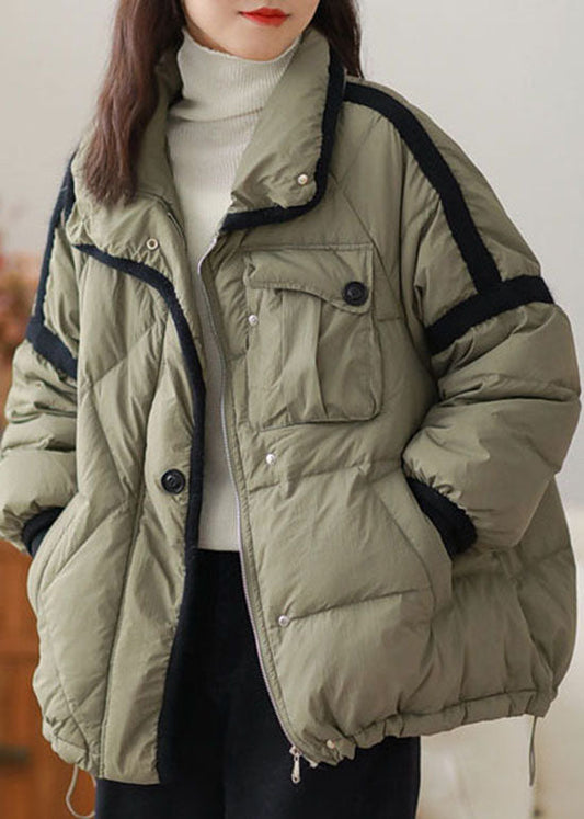  Chic Green Zip Up Patchwork Duck Down Puffer Jacket Winter - Down Jackets - DYAVOR® 