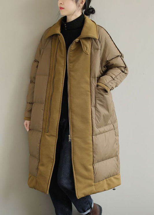  Chic Khaki Peter Pan Collar Patchwork Duck Down Puffer Coat Winter - Down Jackets - DYAVOR® 