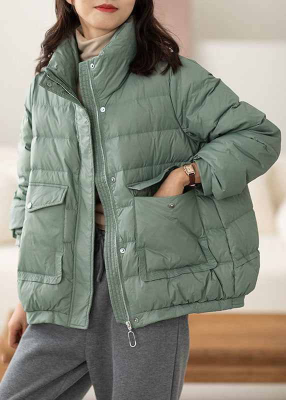  Chic Light Green Stand Collar Zip Up Pockets Duck Down Puffers Jackets Winter - Down Jackets - DYAVOR® 
