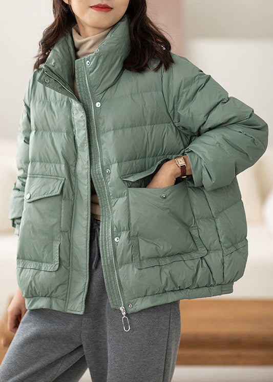  Chic Light Green Stand Collar Zip Up Pockets Duck Down Puffers Jackets Winter - Down Jackets - DYAVOR® 