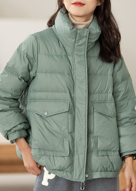  Chic Light Green Stand Collar Zip Up Pockets Duck Down Puffers Jackets Winter - Down Jackets - DYAVOR® 