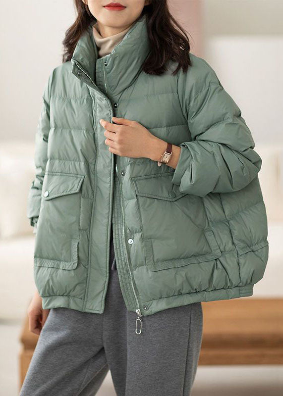  Chic Light Green Stand Collar Zip Up Pockets Duck Down Puffers Jackets Winter - Down Jackets - DYAVOR® 