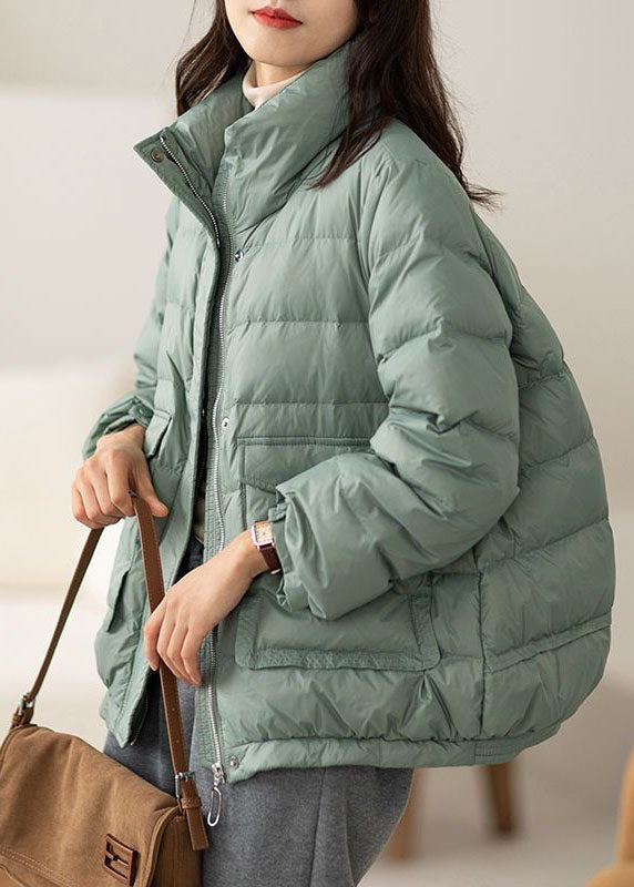 Chic Light Green Stand Collar Zip Up Pockets Duck Down Puffers Jackets Winter - Down Jackets - DYAVOR® 