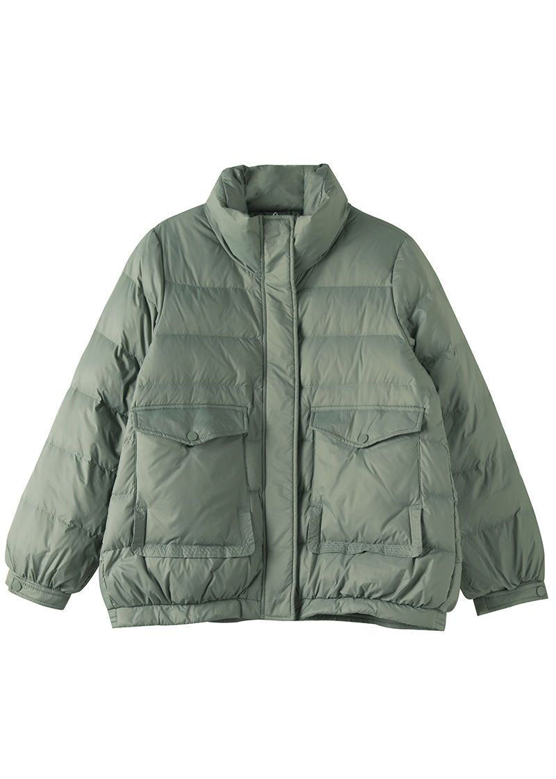  Chic Light Green Stand Collar Zip Up Pockets Duck Down Puffers Jackets Winter - Down Jackets - DYAVOR® 