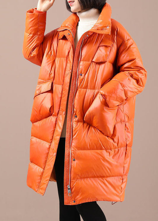  Chic Orange Loose Stand Collar Pockets Winter Duck Down Coats - Down Jackets - DYAVOR® 