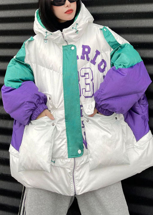  Chic White hooded Graphic Warm Winter Cotton winter jacket - Down Jackets - DYAVOR® 