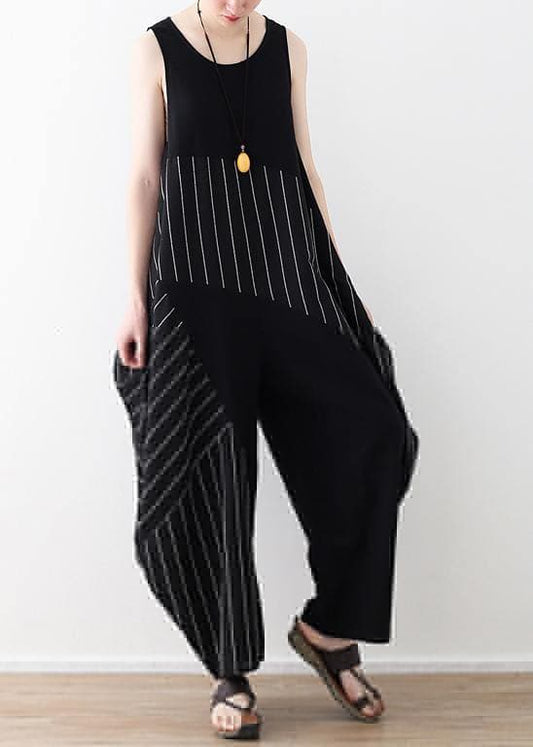  Chic trousers oversized black striped Wardrobes sleeveless asymmetric jumpsuit pants -  - DYAVOR® 