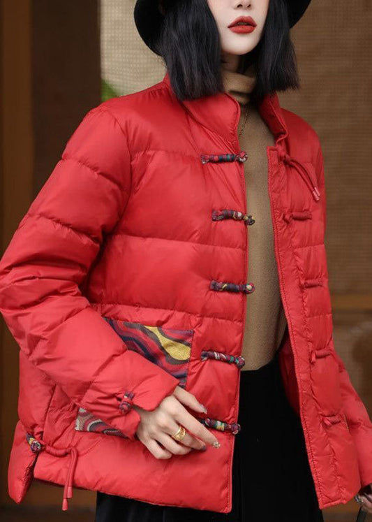  Chinese Style Red Stand Collar Oriental Button Duck Down Puffers Jackets Winter - Down Jackets - DYAVOR® 