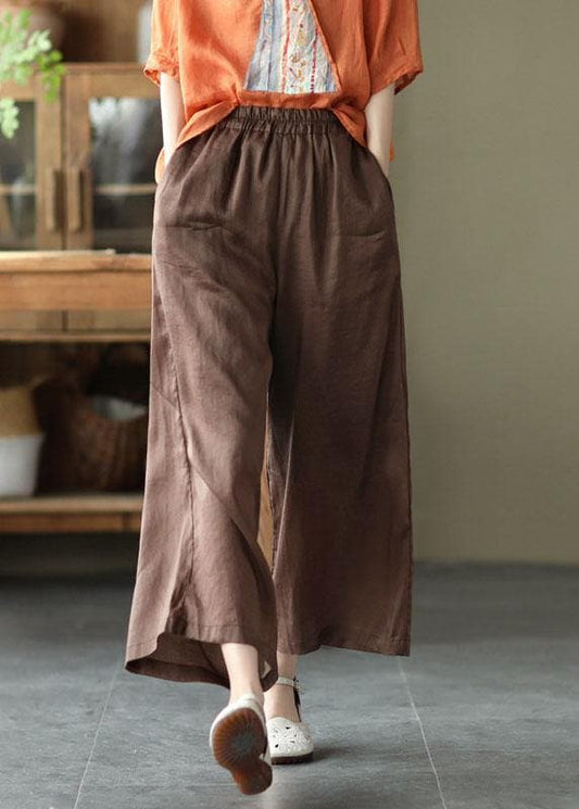  Chocolate Casual Summer Ramie Wide Leg Pants - Pants - DYAVOR® 