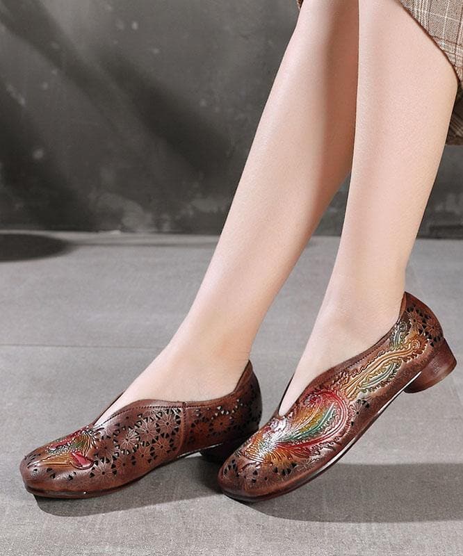 Chocolate Hollow Out Flat Embossed Shoes For Women