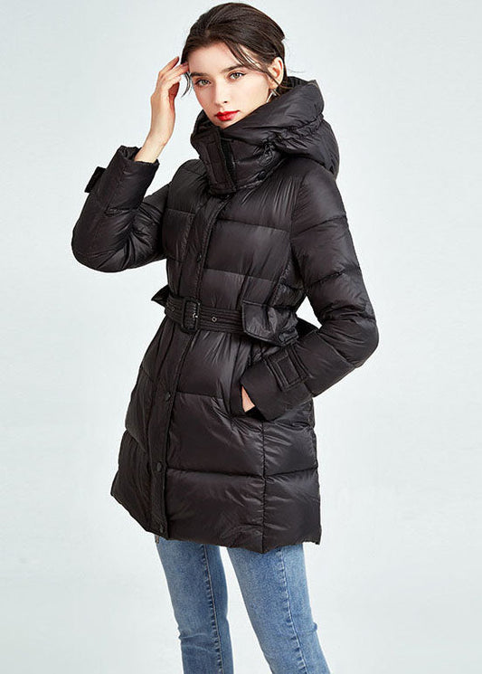  Classy Black Hooded Drawstring Pockets Fine Duck Down Filled Parka Winter - Down Jackets - DYAVOR® 
