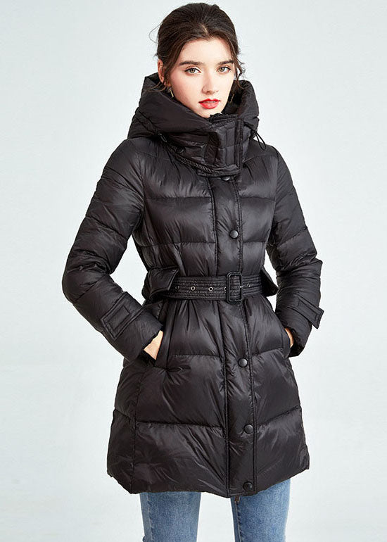  Classy Black Hooded Drawstring Pockets Fine Duck Down Filled Parka Winter - Down Jackets - DYAVOR® 