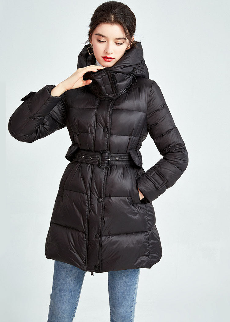  Classy Black Hooded Drawstring Pockets Fine Duck Down Filled Parka Winter - Down Jackets - DYAVOR® 