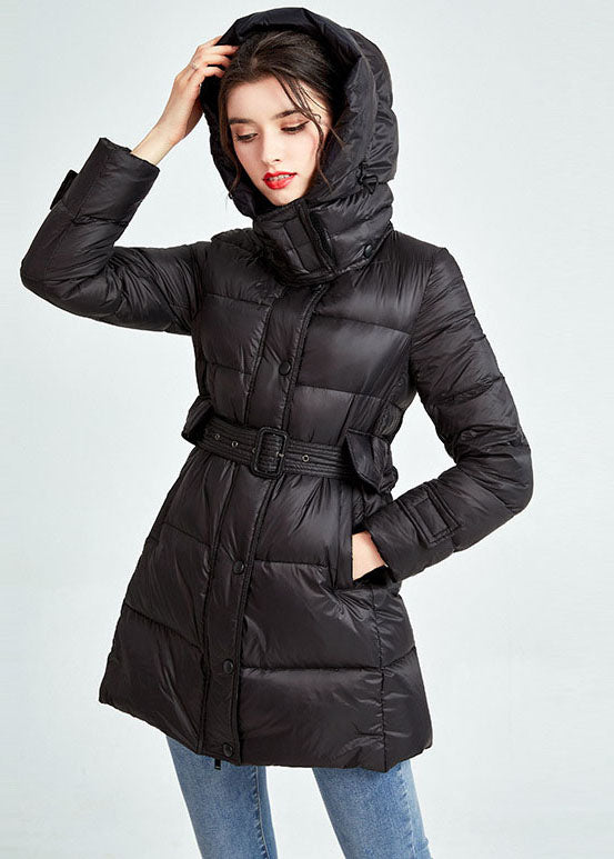  Classy Black Hooded Drawstring Pockets Fine Duck Down Filled Parka Winter - Down Jackets - DYAVOR® 