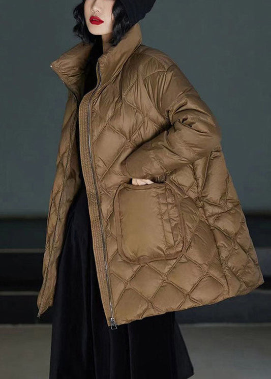  Classy Brown Stand Collar Zippered Duck Down Puffers Coats Winter - Down Jackets - DYAVOR® 