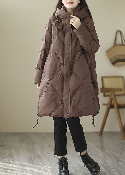  Classy Coffee Hooded Zip Up Oversized Duck Down Down Jacket Winter - Down Jackets - DYAVOR® 