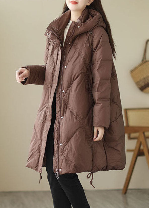  Classy Coffee Hooded Zip Up Oversized Duck Down Down Jacket Winter - Down Jackets - DYAVOR® 