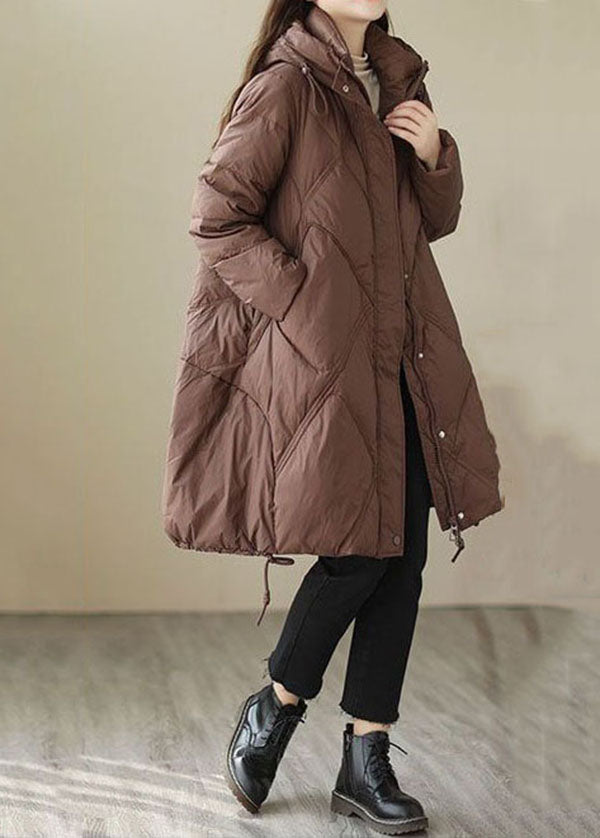  Classy Coffee Hooded Zip Up Oversized Duck Down Down Jacket Winter - Down Jackets - DYAVOR® 