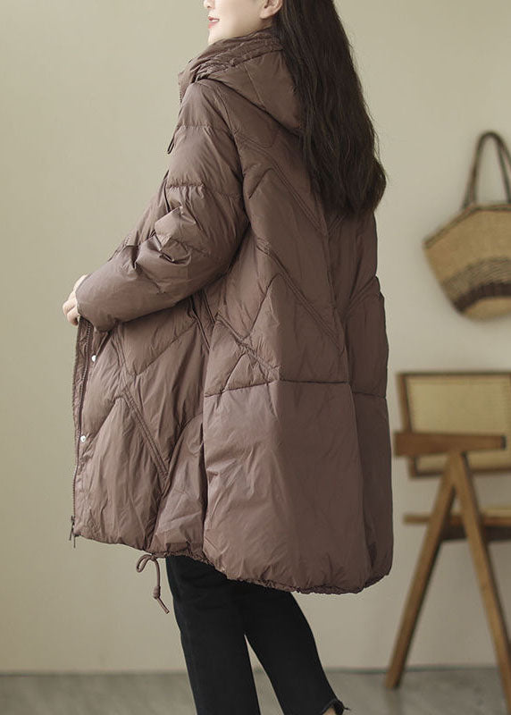  Classy Coffee Hooded Zip Up Oversized Duck Down Down Jacket Winter - Down Jackets - DYAVOR® 