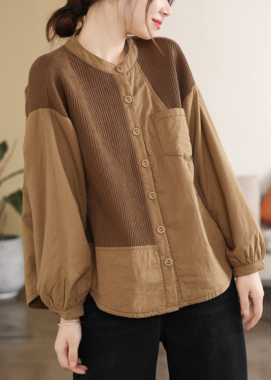  Classy Coffee O-Neck Patchwork Pockets Fine Cotton Filled Parka Jacket Winter - Down Jackets - DYAVOR® 