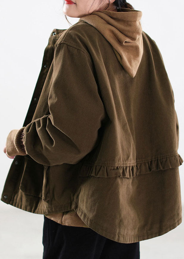  Classy Chocolate Ruffled Fine Cotton Filled Jackets Winter - Down Jackets - DYAVOR® 