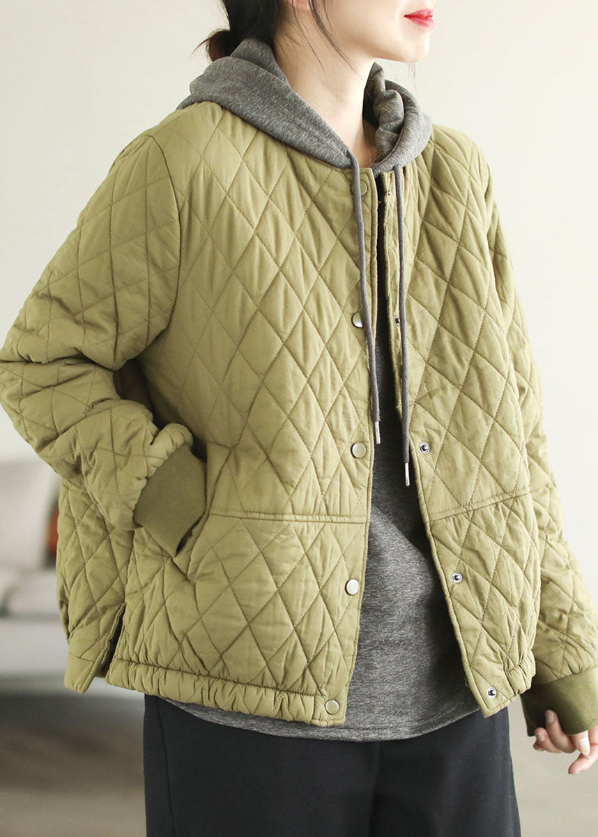  Classy Green Stand Collar Pockets Side Open Fine Cotton Filled Parka Jacket Winter - Down Jackets - DYAVOR® 