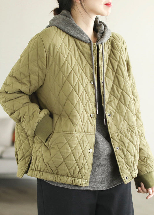  Classy Green Stand Collar Pockets Side Open Fine Cotton Filled Parka Jacket Winter - Down Jackets - DYAVOR® 