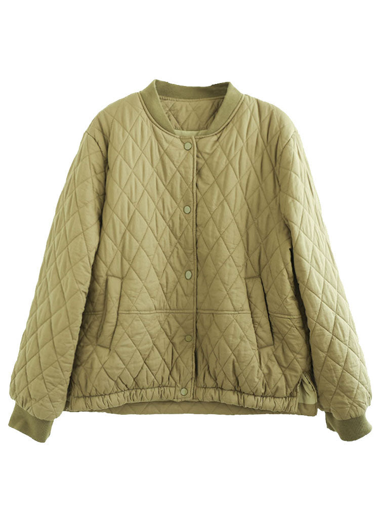  Classy Green Stand Collar Pockets Side Open Fine Cotton Filled Parka Jacket Winter - Down Jackets - DYAVOR® 