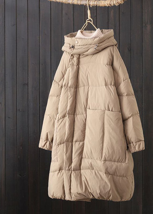  Classy Khaki Hooded Drawstring Pockets Duck Down Puffers Jackets Winter - Down Jackets - DYAVOR® 