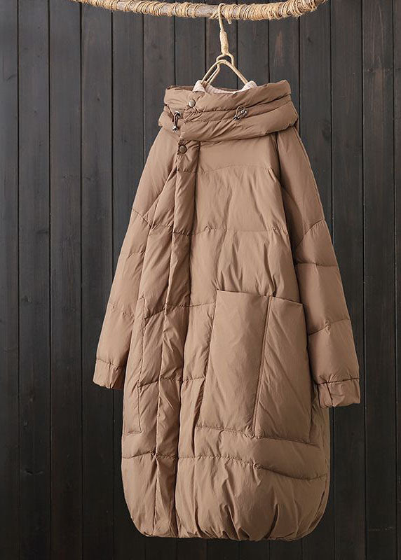 Classy Khaki Hooded Drawstring Pockets Duck Down Puffers Jackets Winter - Down Jackets - DYAVOR® 