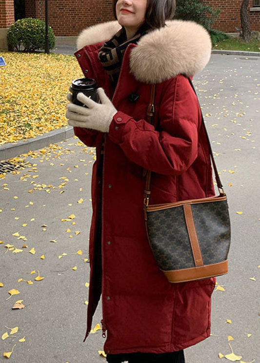  Classy Red Hooded Fur Collar Thick Duck Down Jacket In Winter - Down Jackets - DYAVOR® 