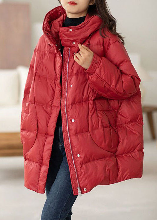  Classy Red Hooded Oversized Drawstring Duck Down Down Coat Winter - Down Jackets - DYAVOR® 