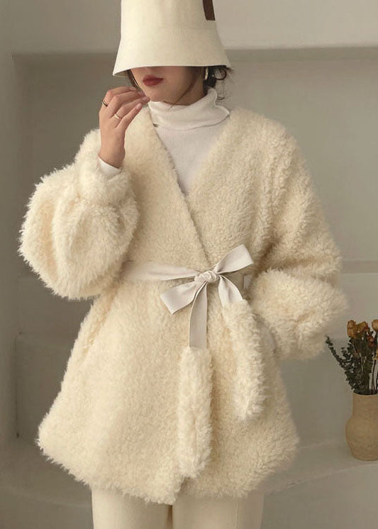  Classy White Cinched thick Faux Fur Winter Coat - Down Jackets - DYAVOR® 