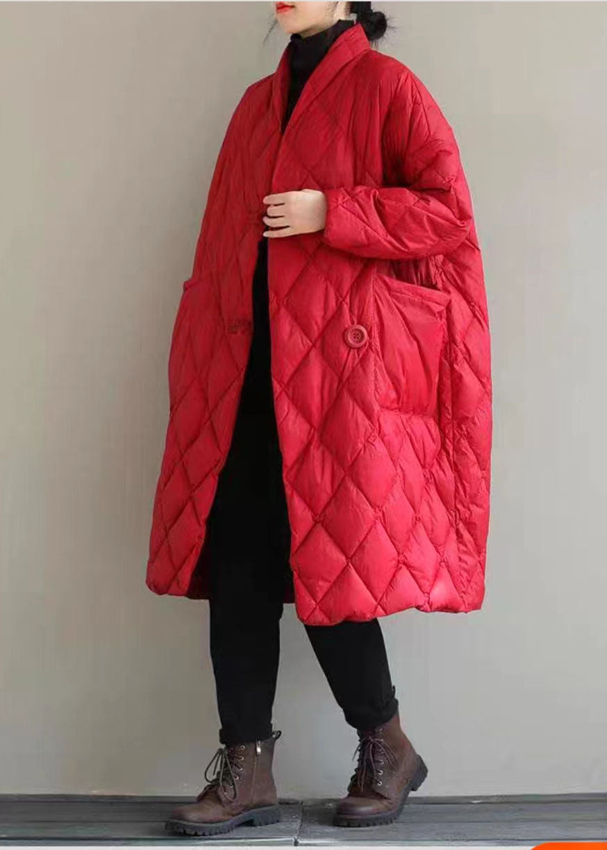  Classy Red Stand Collar Solid Big Pockets Fine Cotton Filled Puffers Jackets Winter - Down Jackets - DYAVOR® 