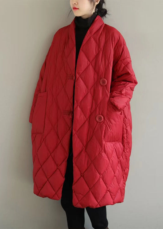  Classy Red Stand Collar Solid Big Pockets Fine Cotton Filled Puffers Jackets Winter - Down Jackets - DYAVOR® 
