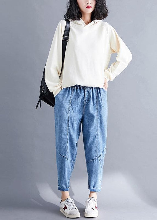  Classy Spring Women Pants Fashion Denim Blue Photography Elastic Waist Patchwork Pant -  - DYAVOR® 